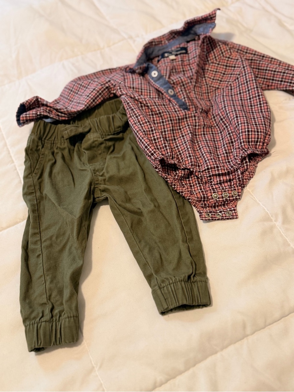 Toddler Olive Green Elastic Waist Cargo Joggers Set